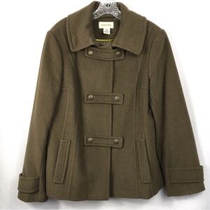ST JOHN’S BAY Green Wool Cashmere Blend Double Breasted Pea Coat
